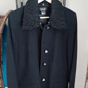 Black wool Jacket w black Fur collar